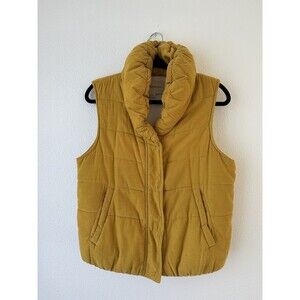 Anthropologie Pilcro Letterpress M Yellow Full Zip Corduroy Puffer Vest Pockets